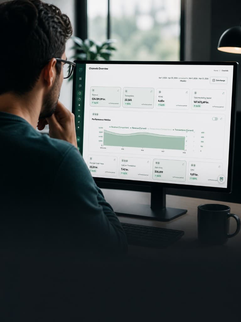Marketer viewing Invisor Channels Overview on a desktop monitor